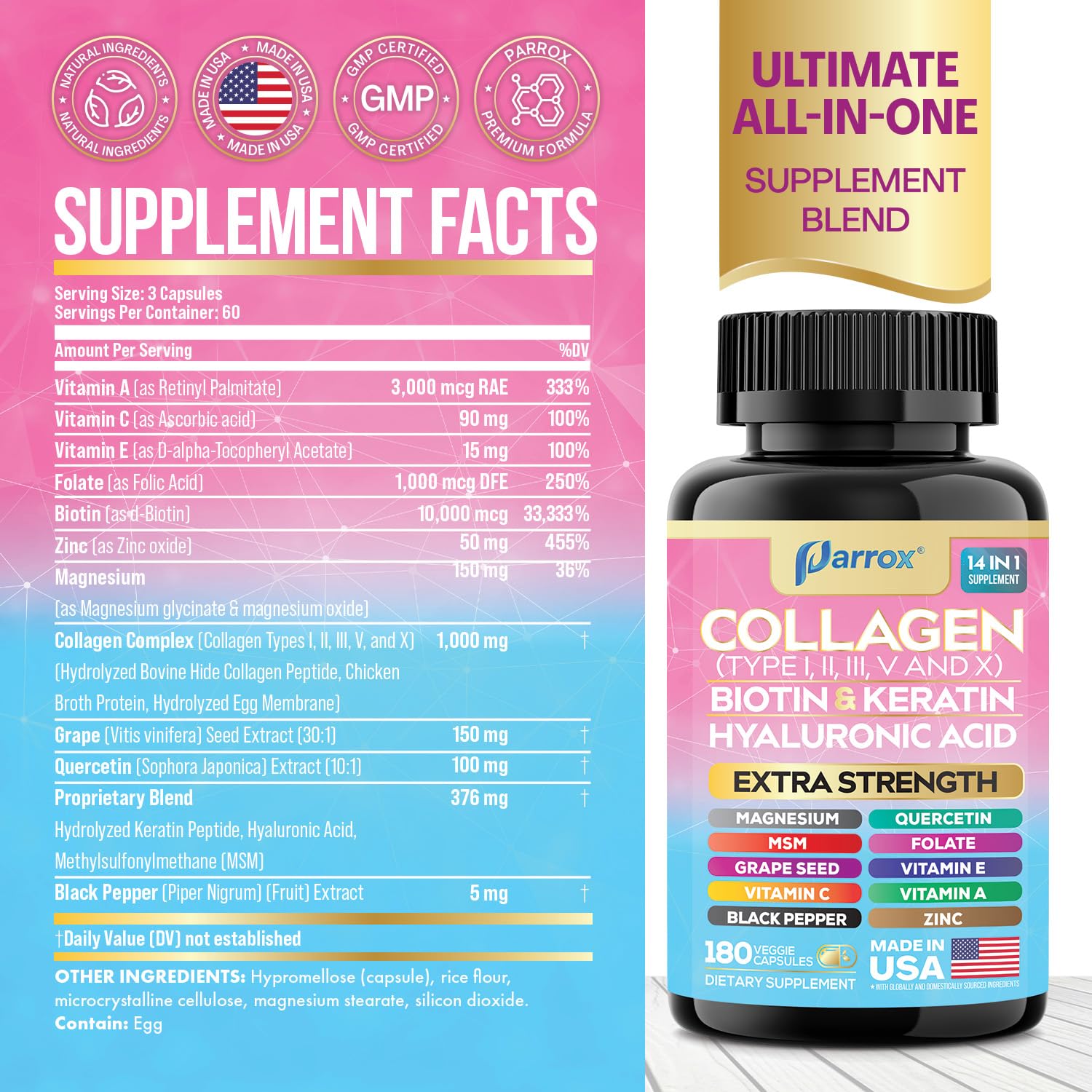 Parrox Collagen 14-in-1 Capsules bottle with label