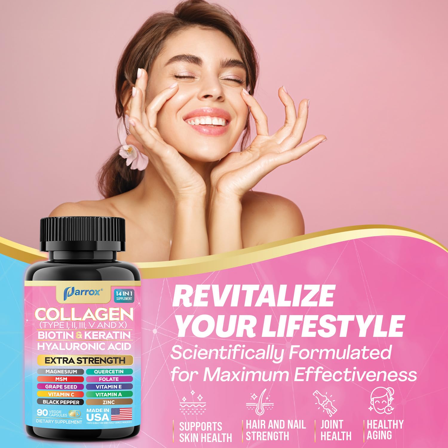 Parrox Collagen Capsules on a wooden table