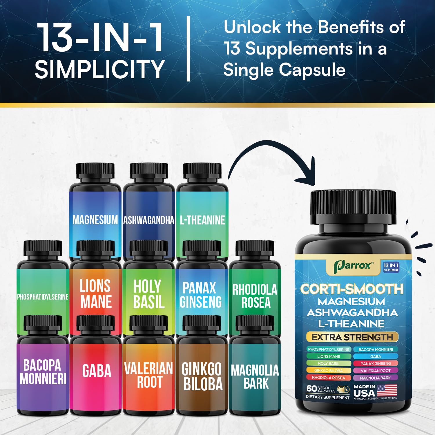 Parrox Corti-Smooth capsules on a wooden table