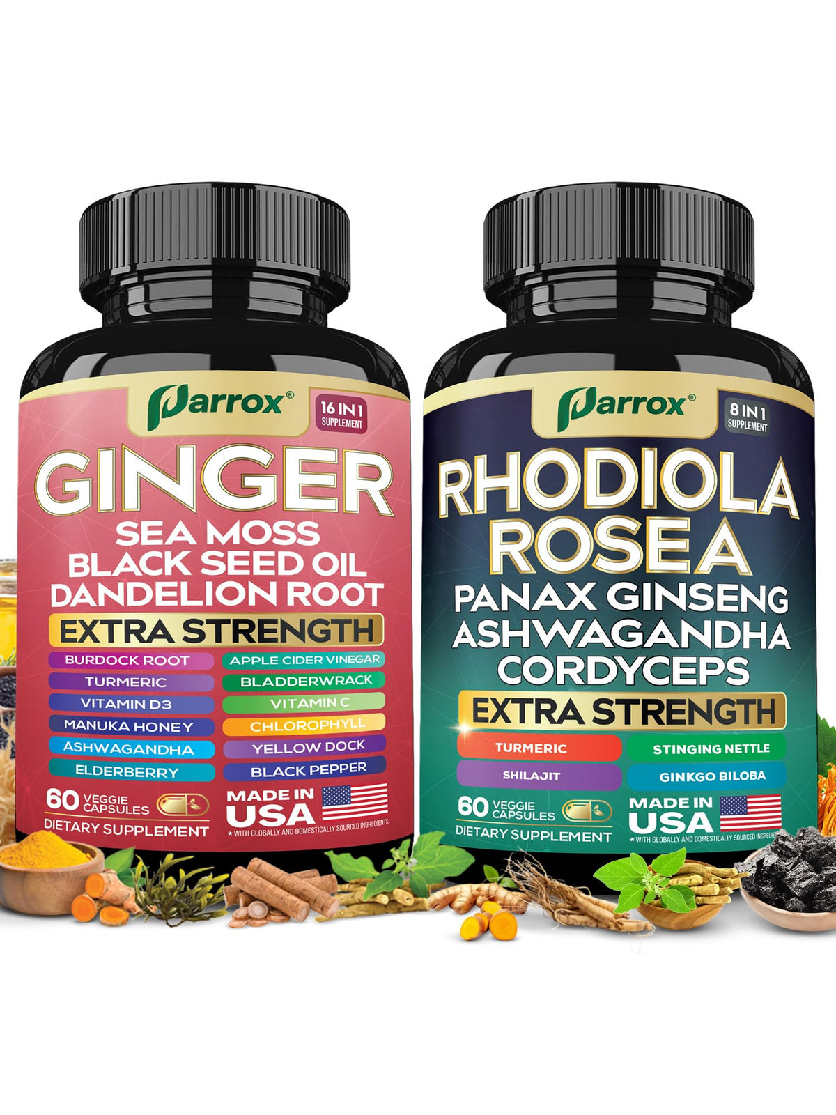 Parrox Dual Herbal Support Supplement Bundle front view with two bottles
