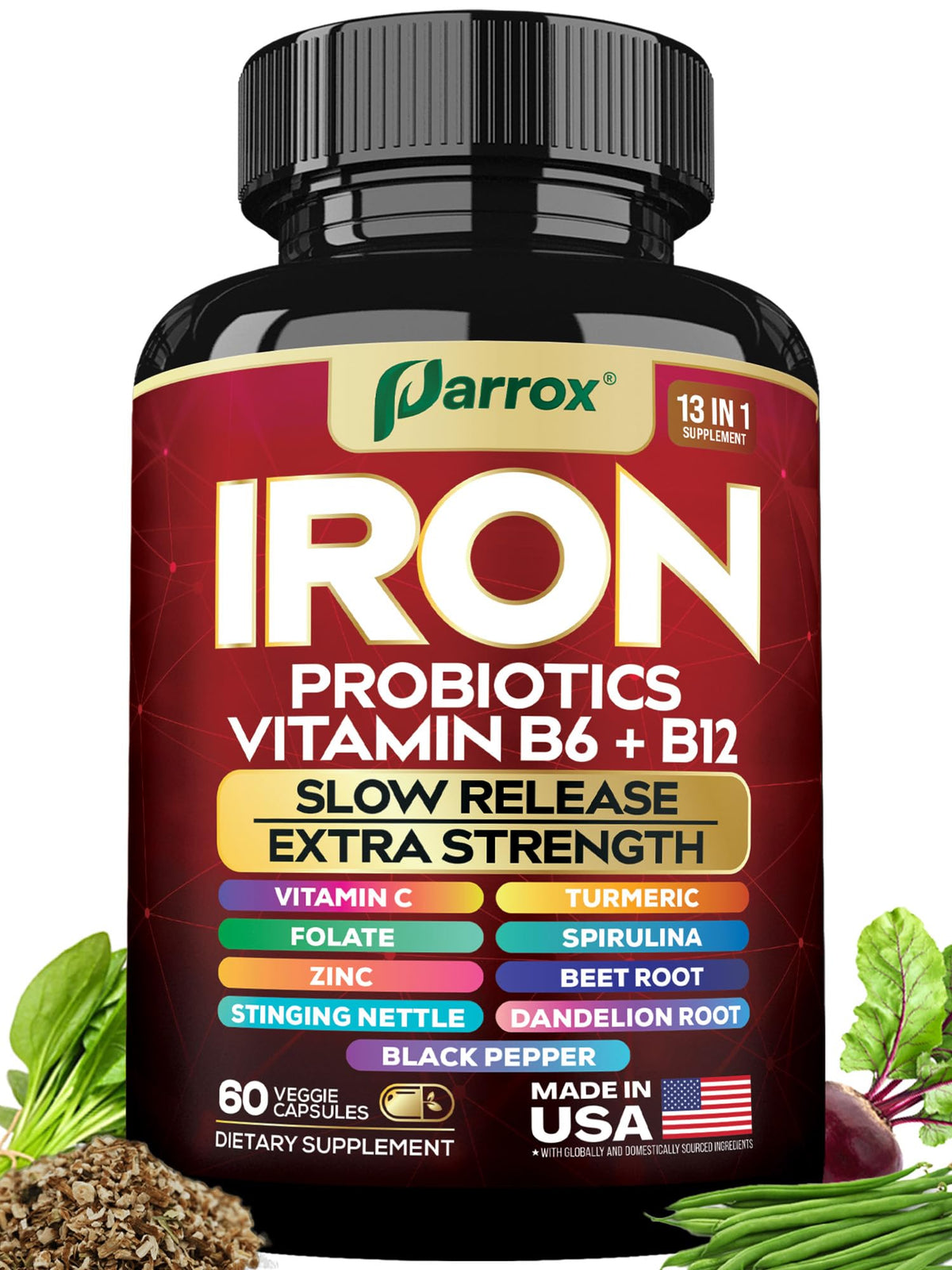 Parrox Elemental Iron 60 capsules front view