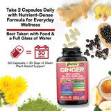 Parrox Ginger 16-in-1 Formula capsules in a clear glass
