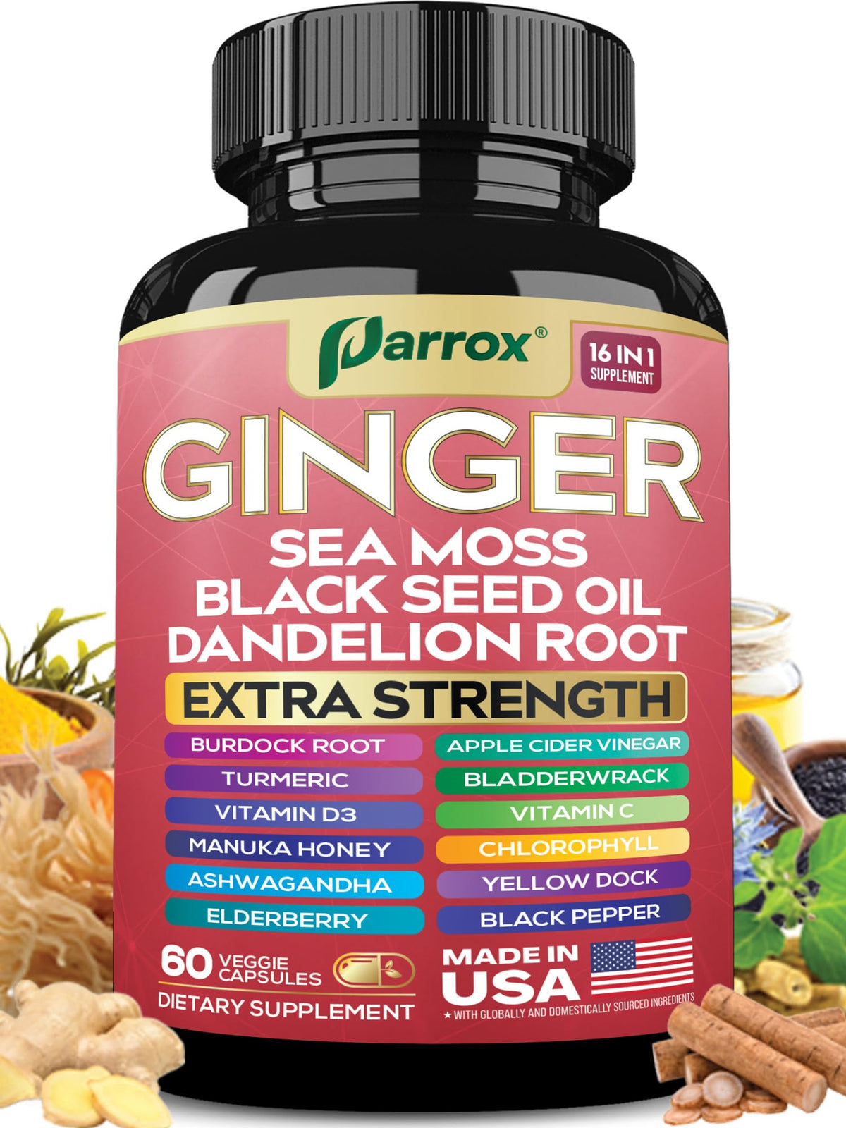 Parrox Ginger 16-in-1 Formula front view of packaging