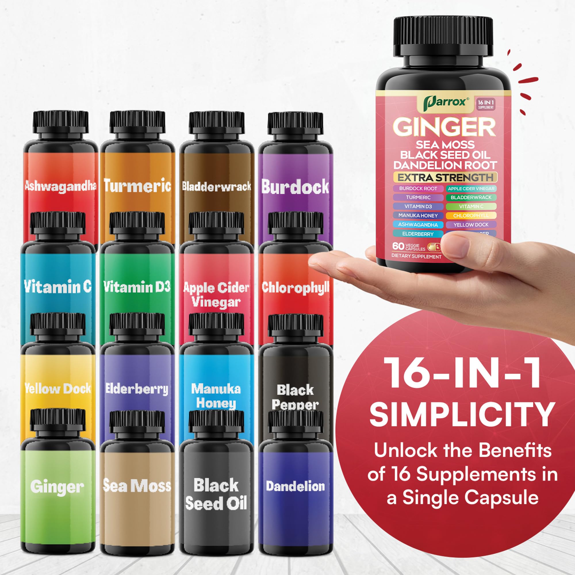 Parrox Ginger 16-in-1 Formula on a wooden table