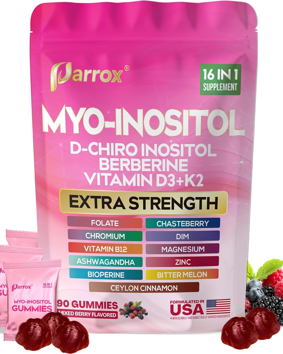 Parrox Myo Inositol Gummies front view with packaging