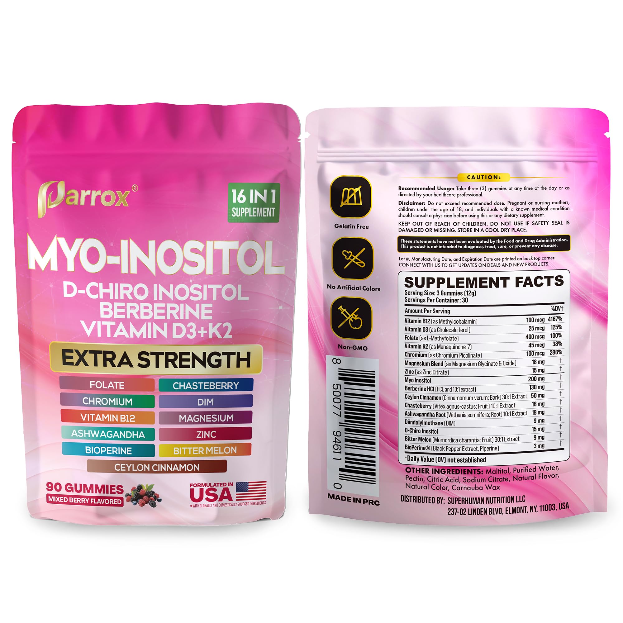 Parrox Myo Inositol Gummies with a glass of water