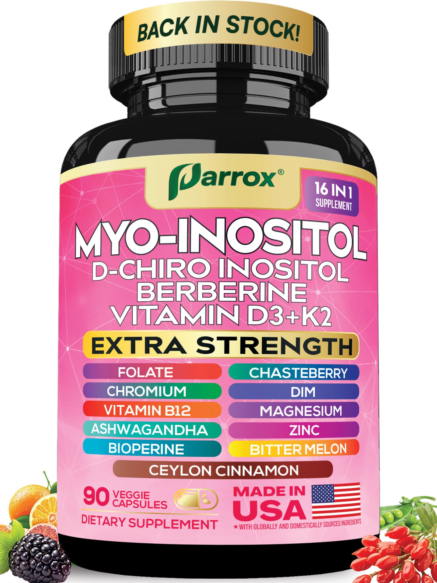 Parrox Myo Inositol Supplement bottle front view