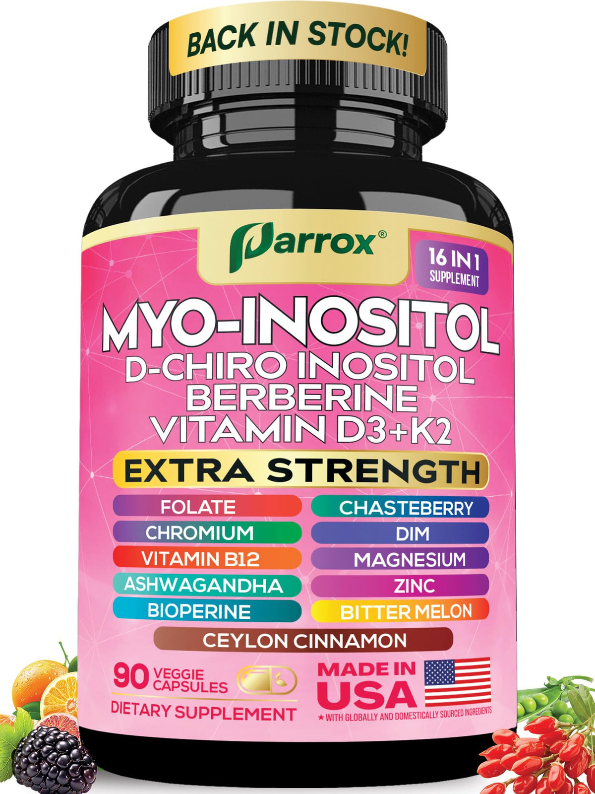 Parrox Myo Inositol Supplement bottle front view