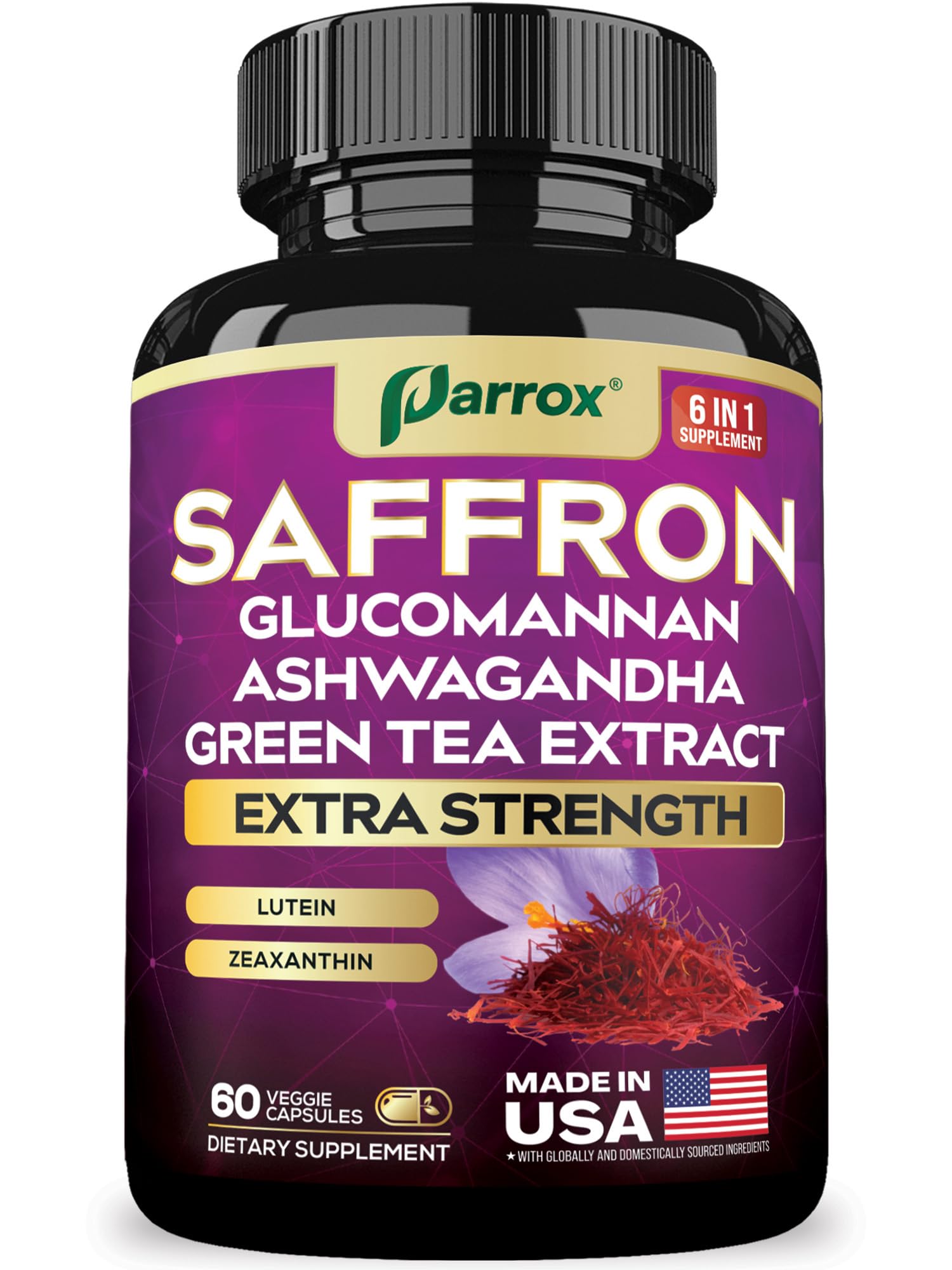 Parrox Saffron Supplements 6-in-1 Formula bottle front view
