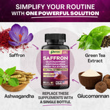 Parrox Saffron Supplements 6-in-1 Formula bottle with capsules spilled out