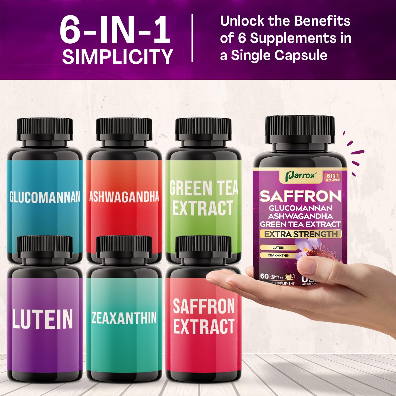 Parrox Saffron Supplements 6-in-1 Formula ingredients list