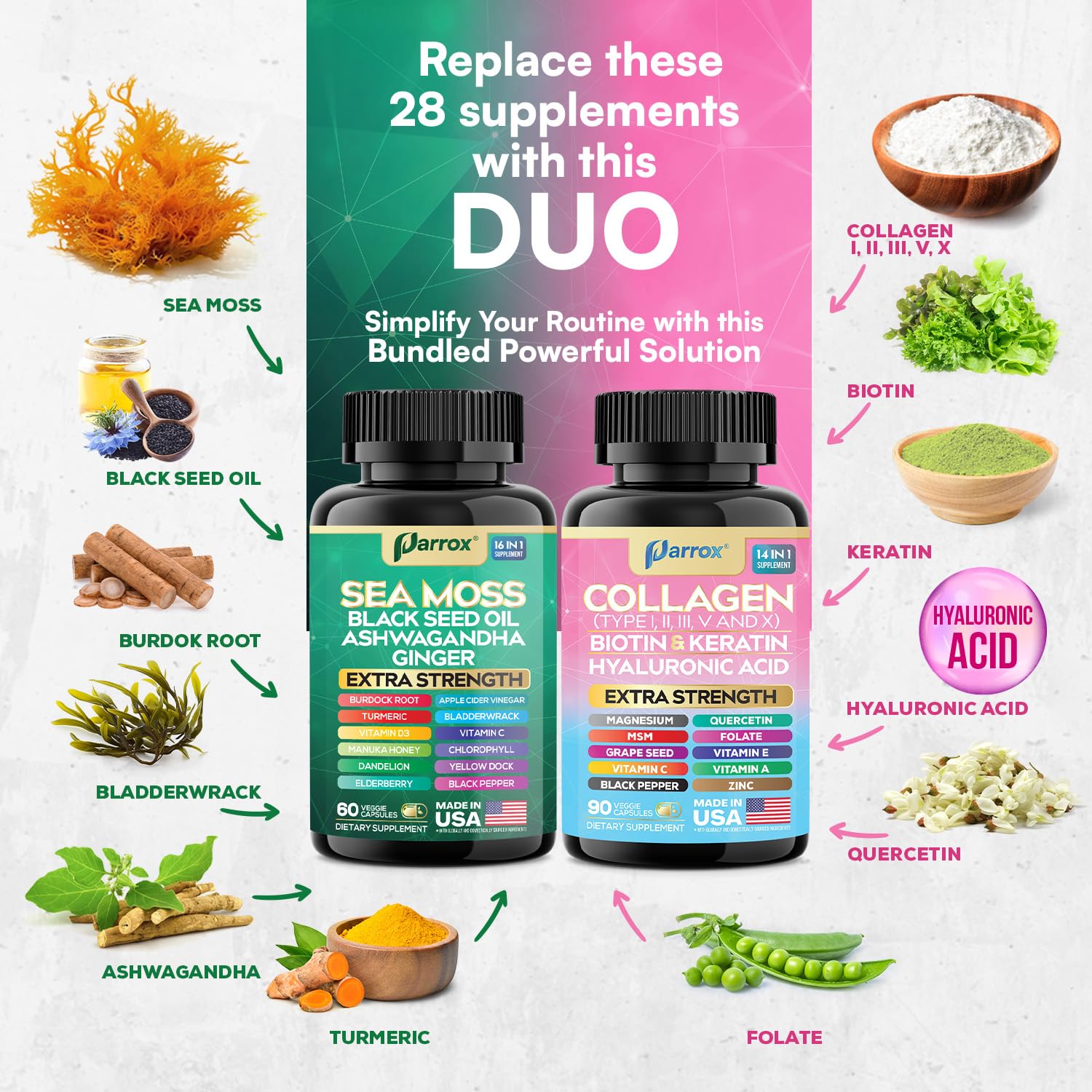Parrox Sea Moss & Collagen Duo Capsules packaging