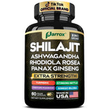 Parrox Shilajit 8-in-1 Supplement Capsules front view with packaging
