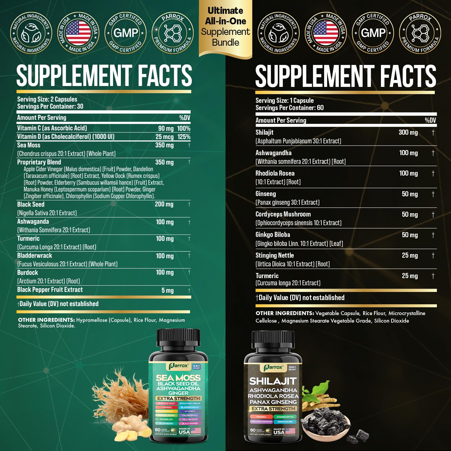 Parrox Shilajit bottle showing 60 capsules