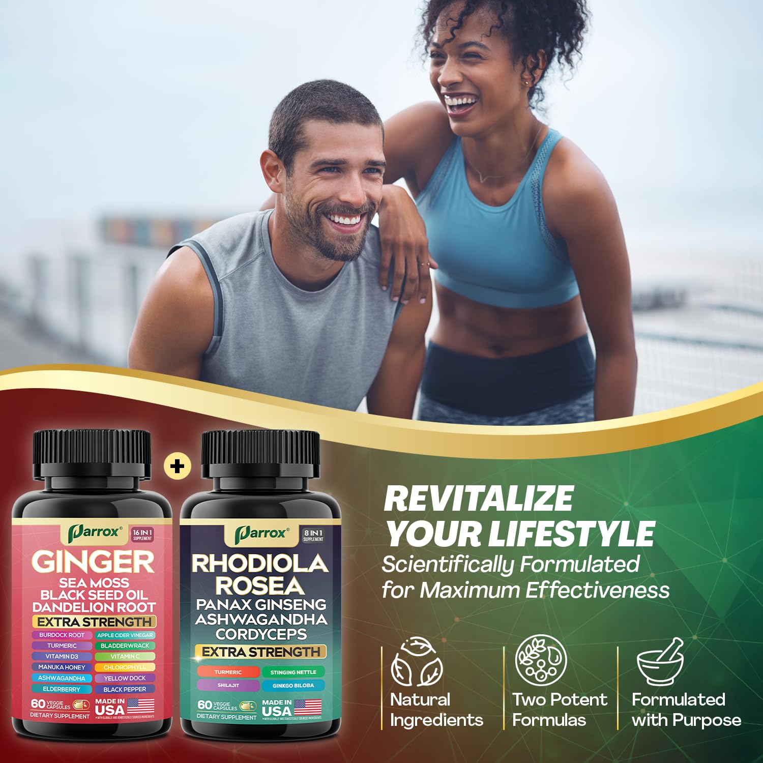 Parrox supplement capsules on a wooden surface