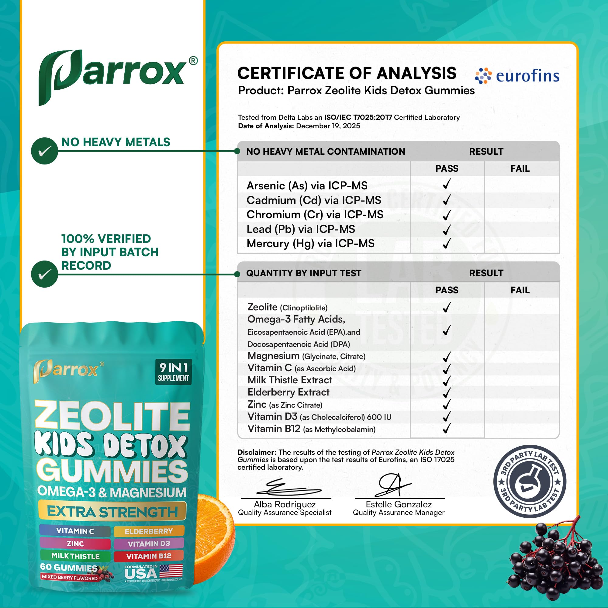 Parrox Zeolite Kids Gummies in a travel bag