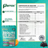 Parrox Zeolite Kids Gummies in a travel bag
