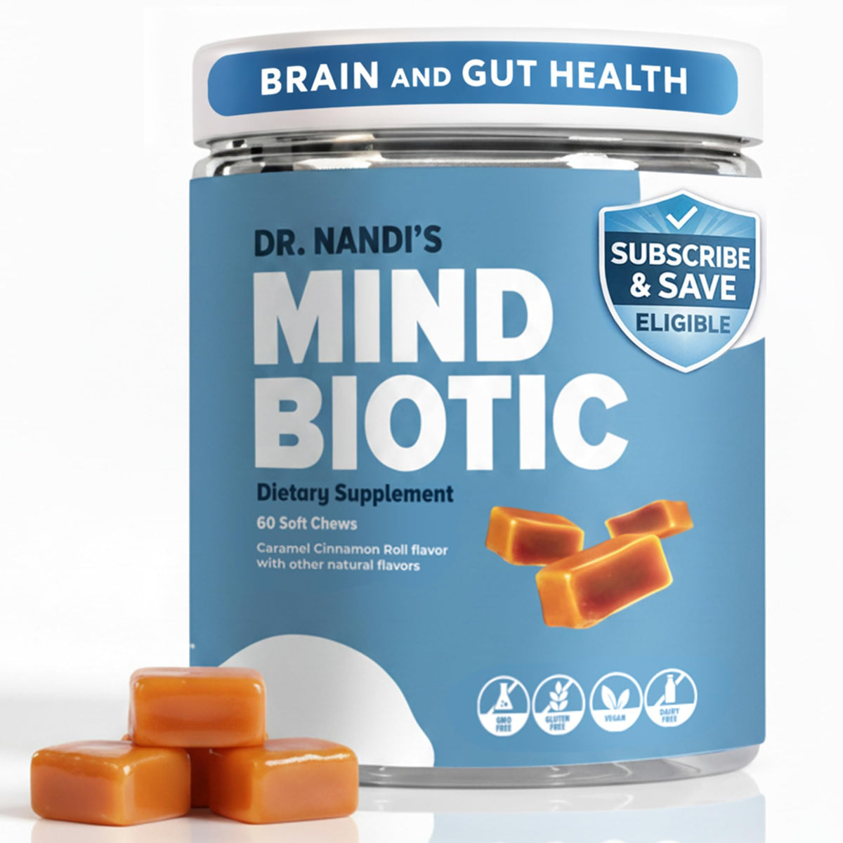 Partha Nandi, MD MindBiotic Ashwagandha Chews 300mg jar front view