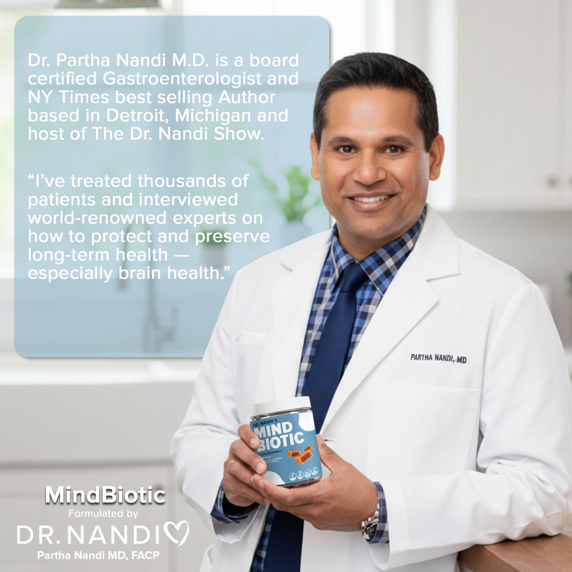Partha Nandi, MD MindBiotic Ashwagandha Chews 300mg jar side view