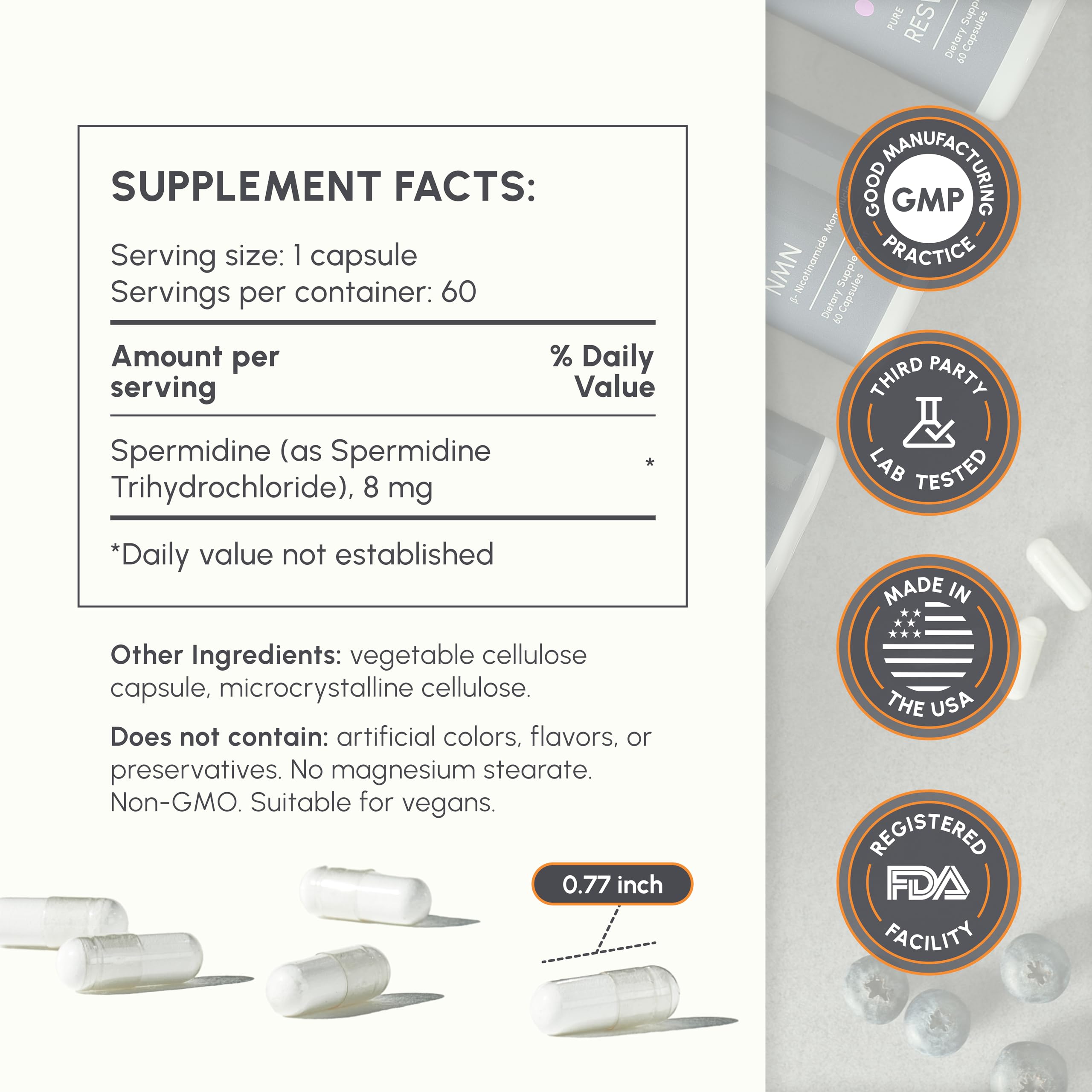 partiQlar Spermidine 8mg Capsules close-up of label