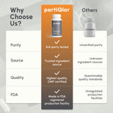 partiQlar Spermidine 8mg Capsules open bottle showing capsules