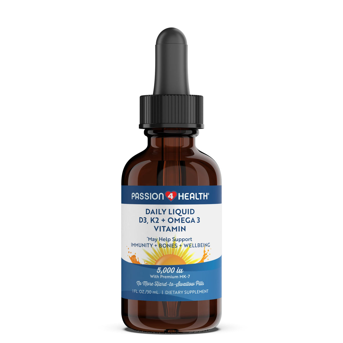 Passion 4 Life Vitamin D3 & K2 Liquid Supplement front view