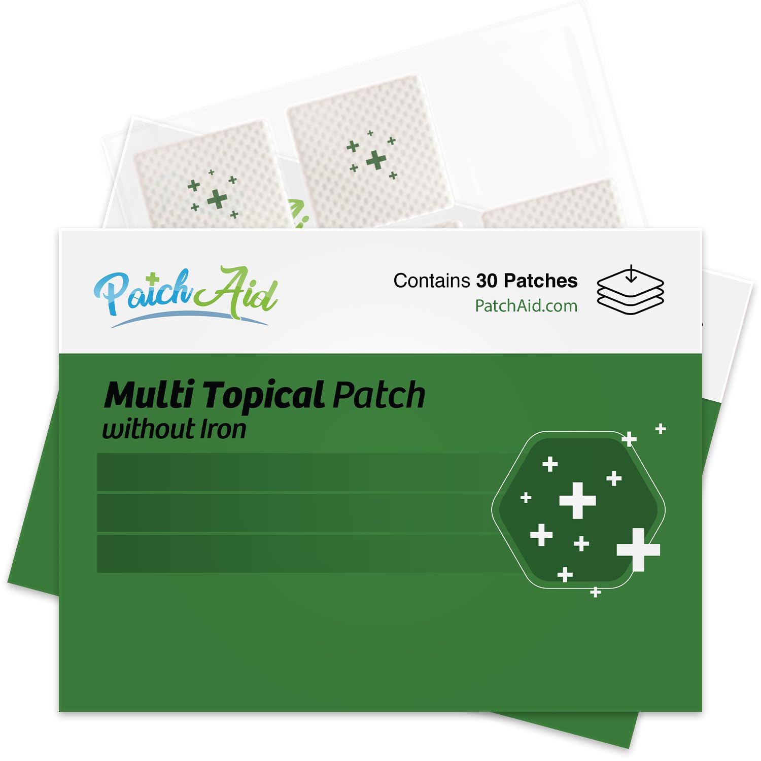 Patch Aid Multi Plus Topical Patch front view with packaging