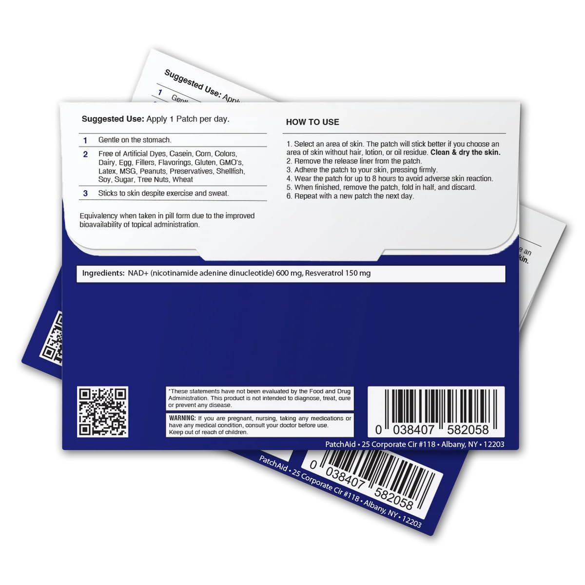 Patch Aid Vitamin Patches back view, displaying ingredients list