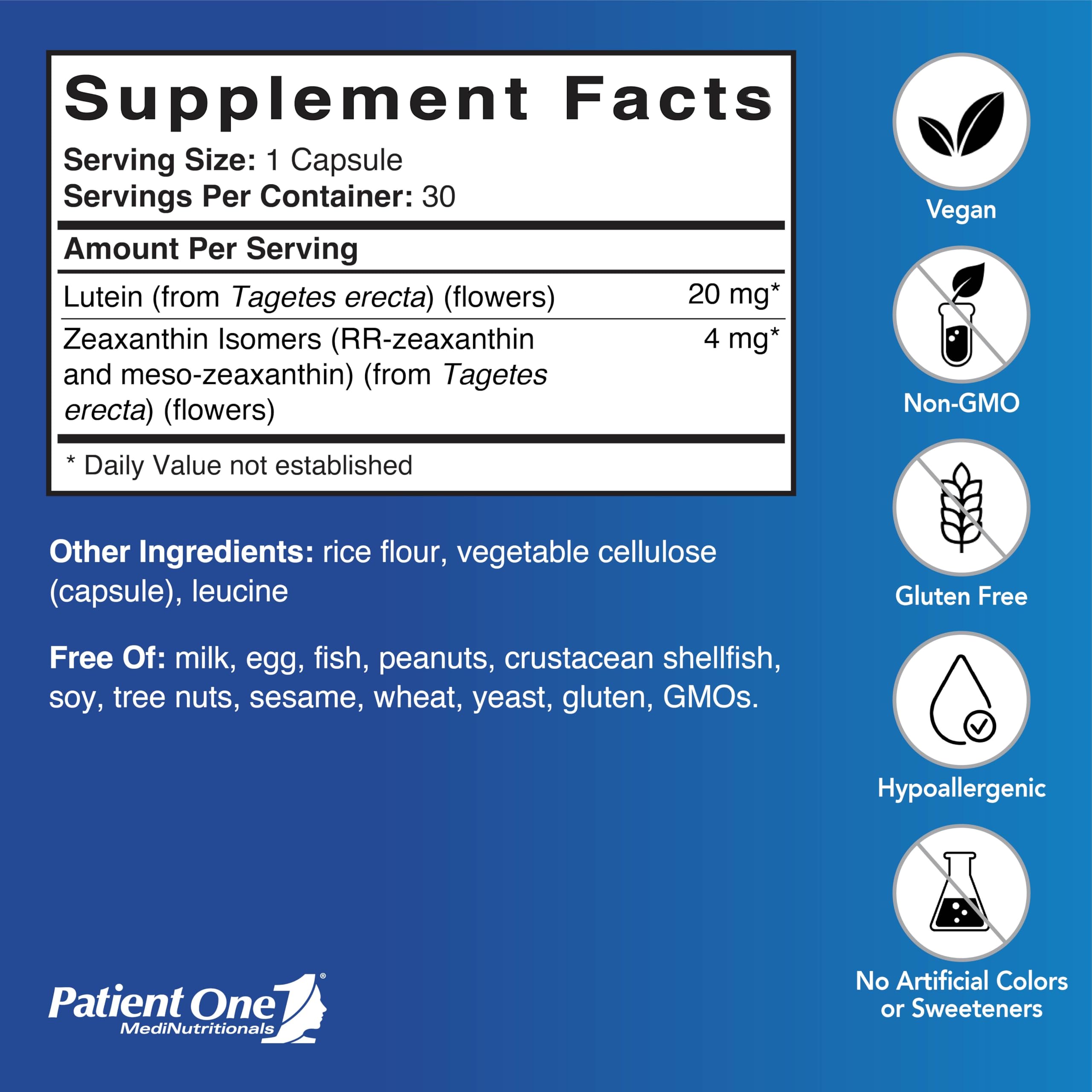 Patient One Carotenoid Complex 20mg Lutein Supplement side view