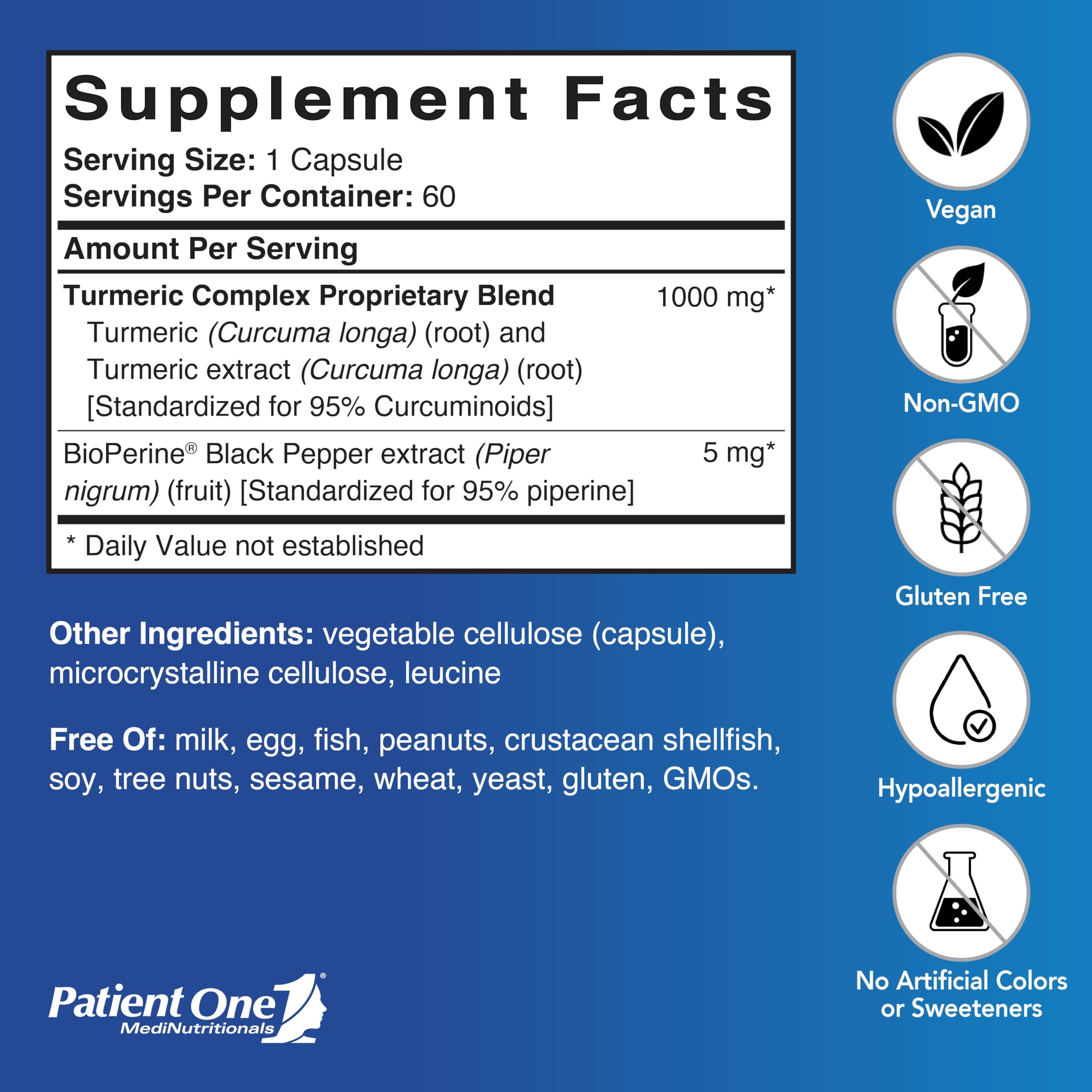 Patient One Turmeric Complex 100g side view showing capsule details