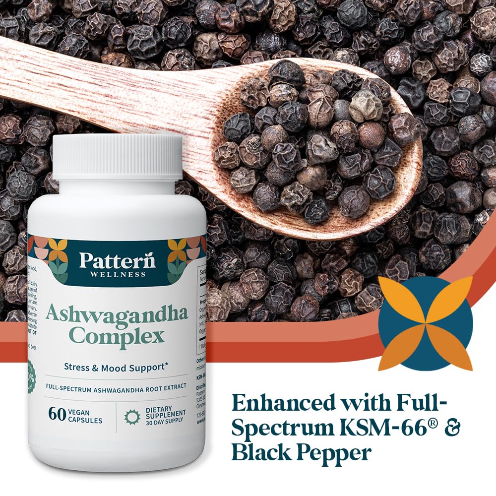 Pattern Wellness Ashwagandha Capsules with ingredients list