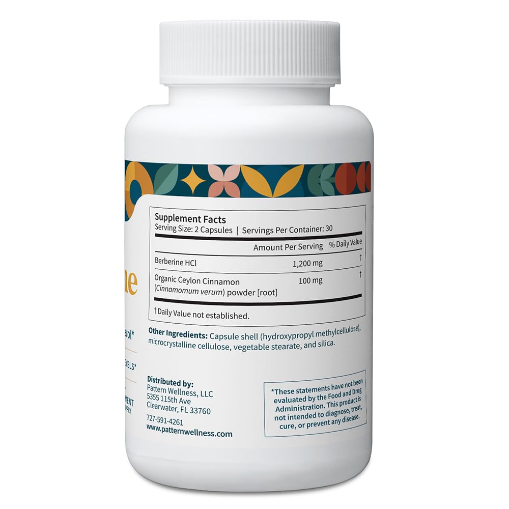 Pattern Wellness Berberine HCl & Organic Ceylon Cinnamon Capsules bottle with label