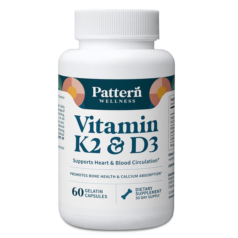 Pattern Wellness Calcium K2 D3 Supplement 60 Capsules front view
