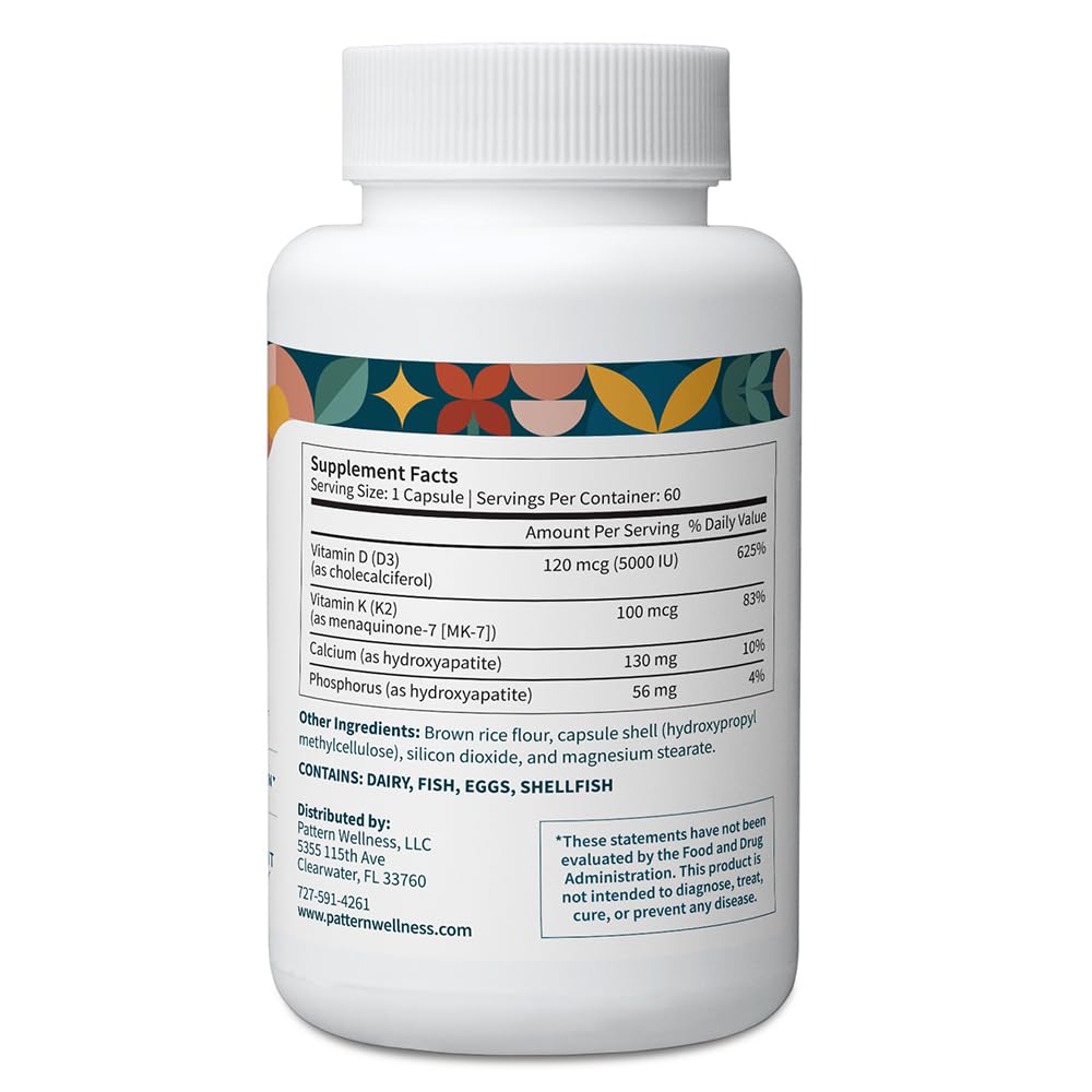 Pattern Wellness Calcium K2 D3 Supplement 60 Capsules packaging