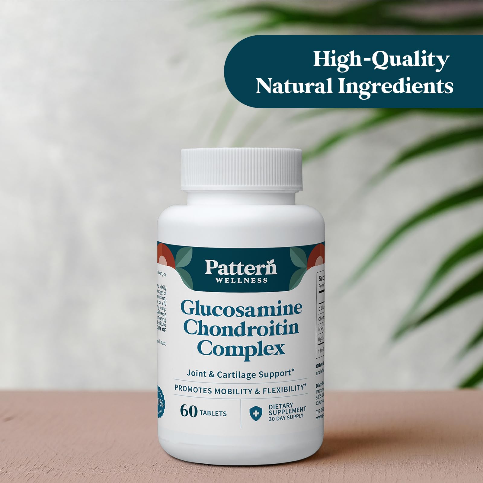 Pattern Wellness Glucosamine Chondroitin Complex on a wooden table