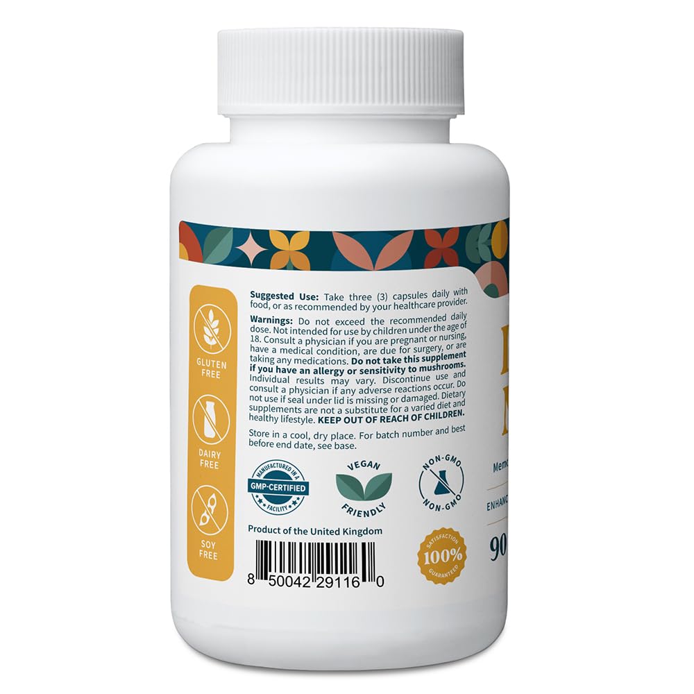 Pattern Wellness Lion's Mane Mushroom Capsules bottle side view