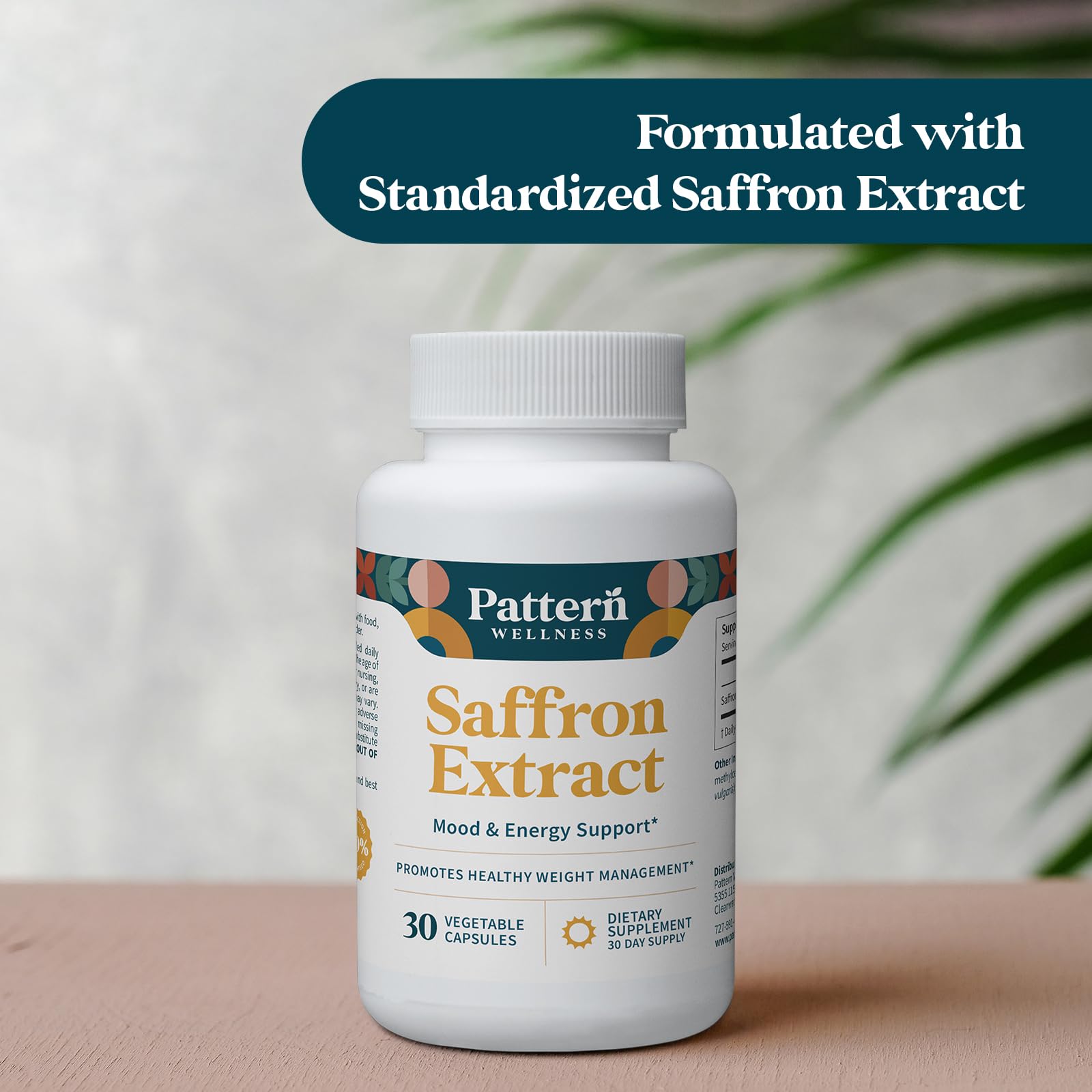 Pattern Wellness Saffron Extract Capsules 88.5mg in a lifestyle setting