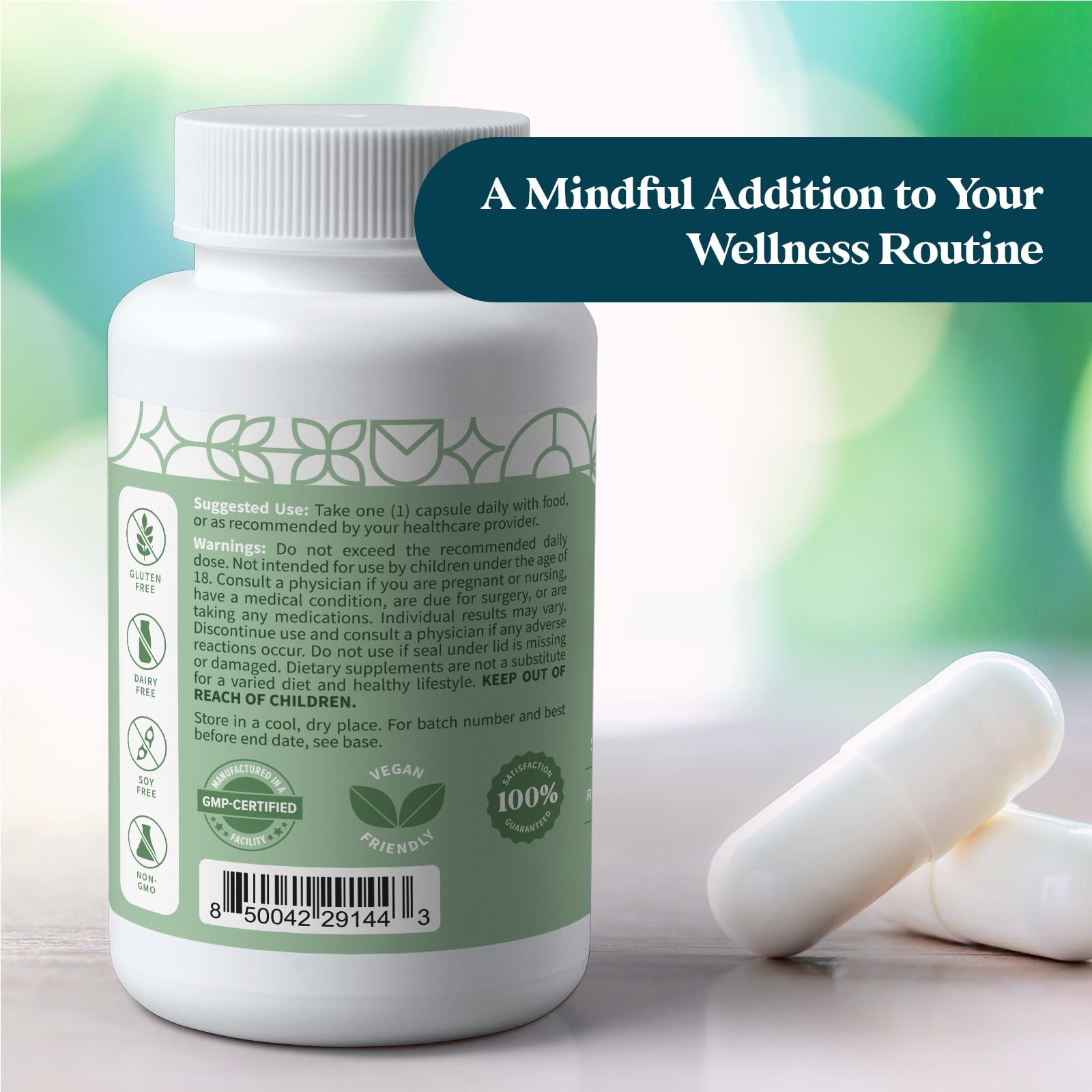 Pattern Wellness Sea Moss Complex capsules next to fresh sea moss