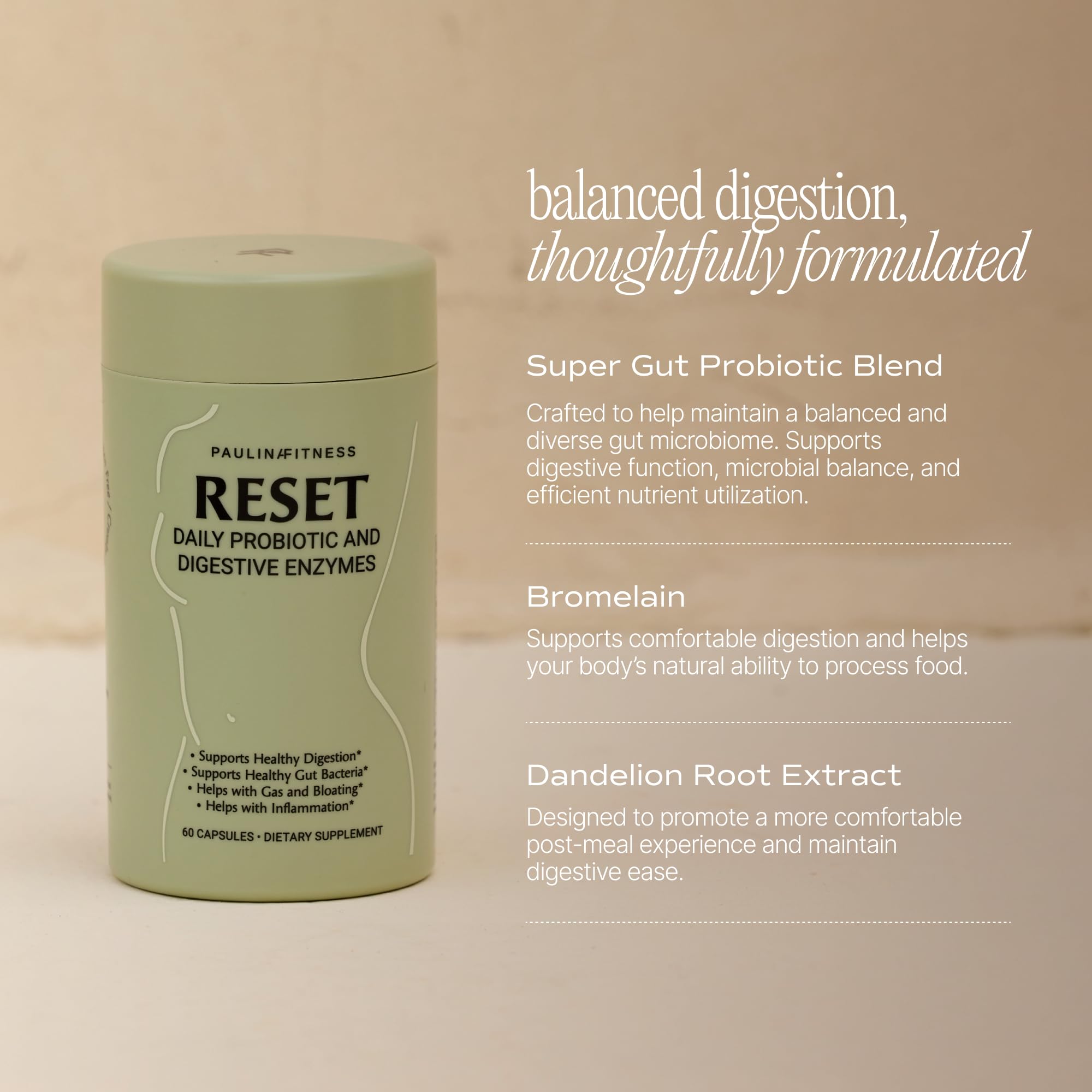 Paulina FITNESS Reset Daily Probiotic & daily Enzymes capsule close-up