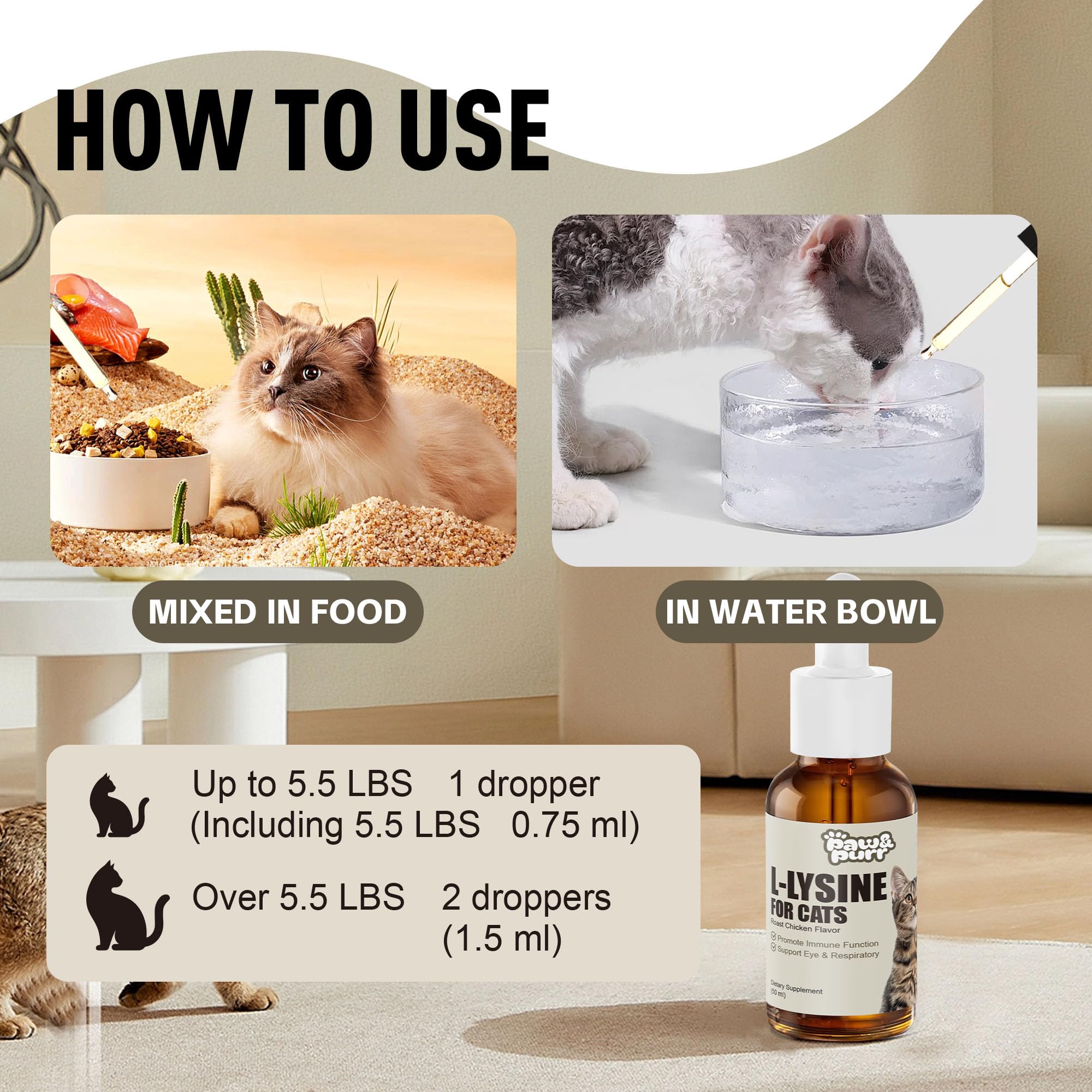 Paw & Purr Liquid L-Lysine Supplement for Cats dosage instructions