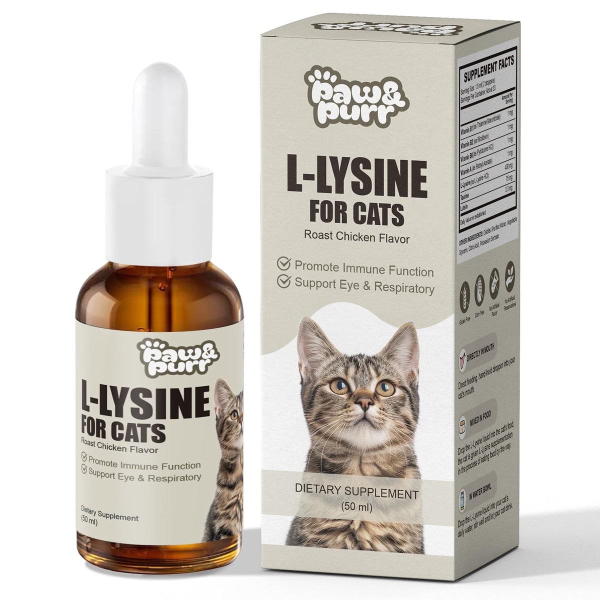 Paw & Purr Liquid L-Lysine Supplement for Cats front view