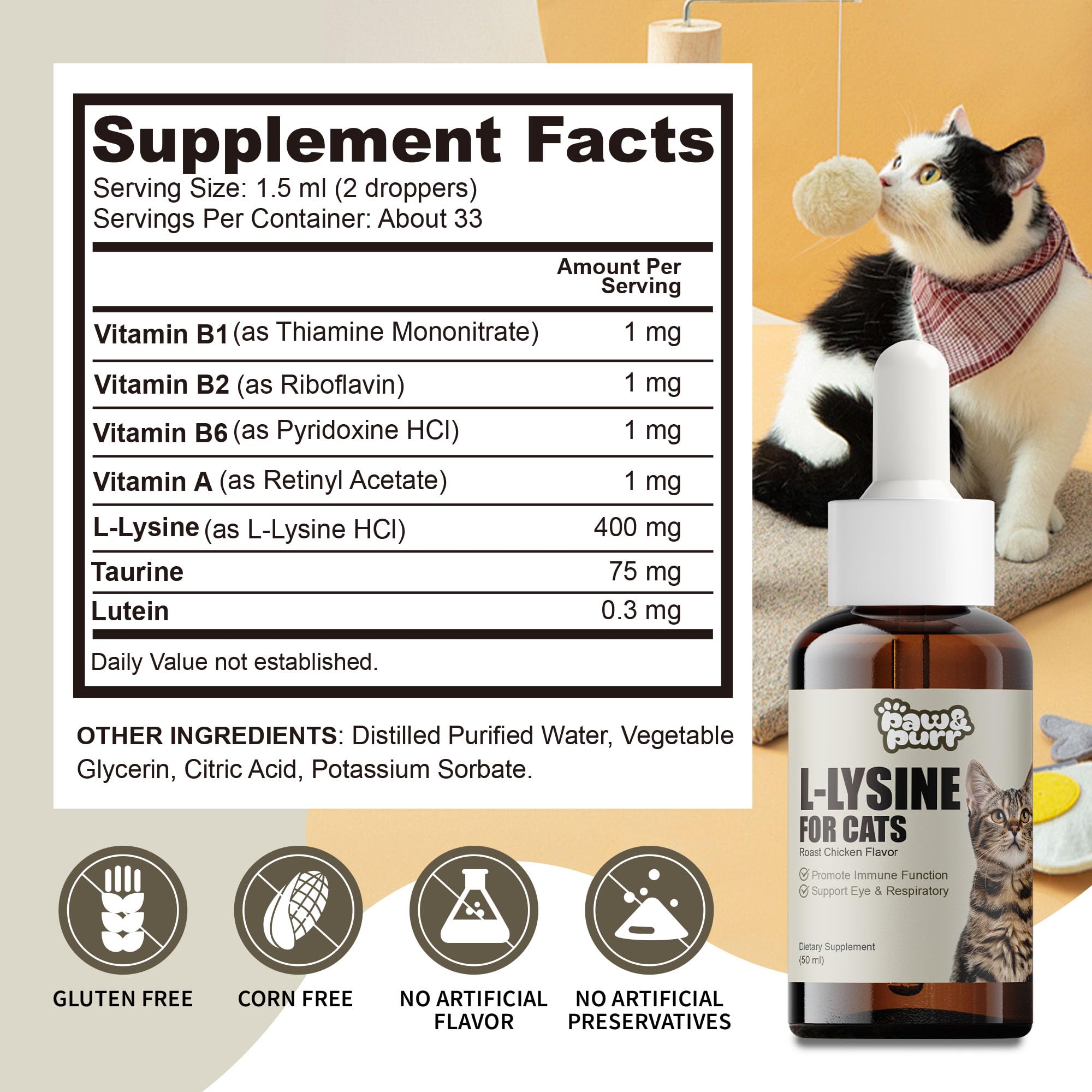 Paw & Purr Liquid L-Lysine Supplement for Cats side view