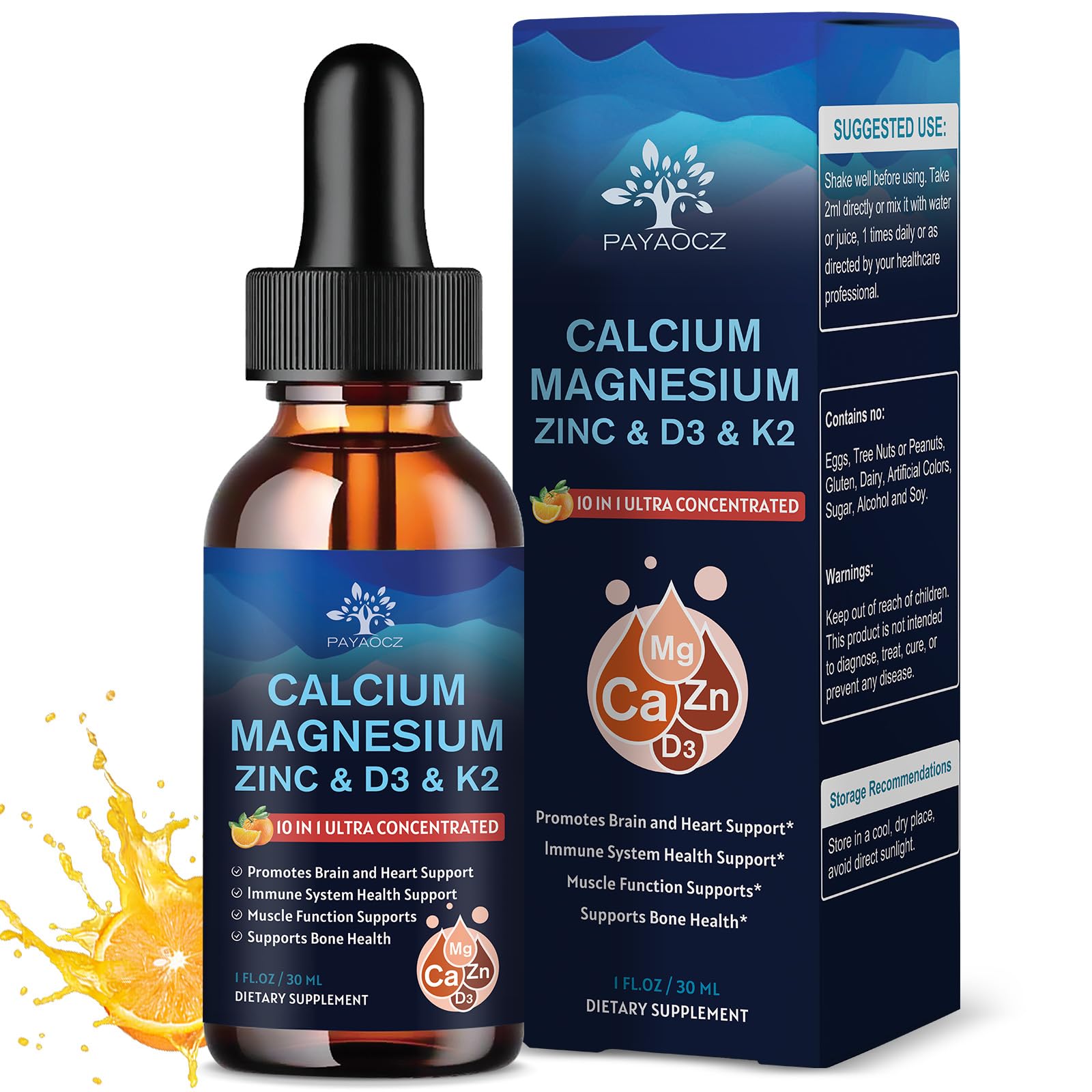 PAYAOCZ Calcium Magnesium Zinc Liquid Supplement 2 Pack front view