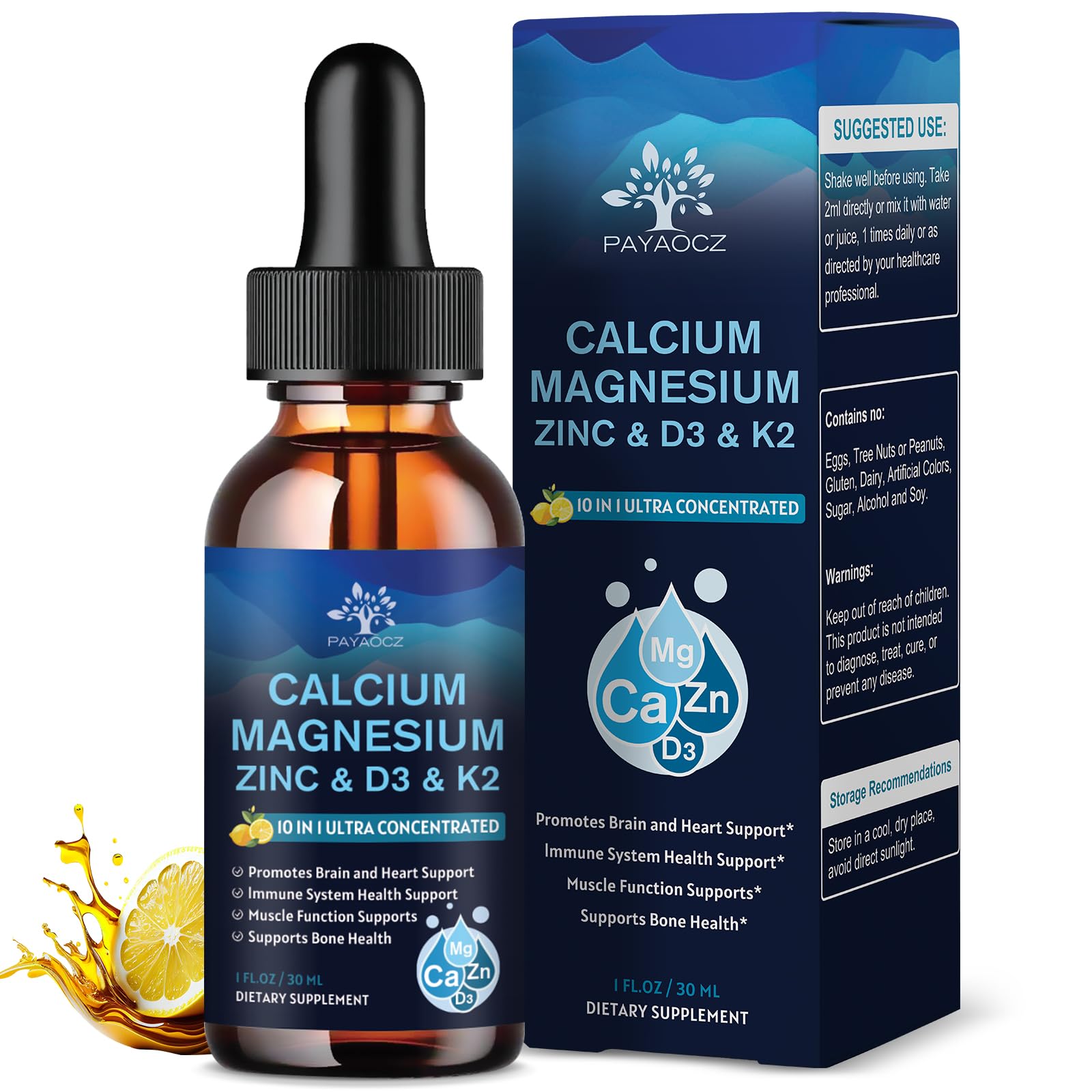 PAYAOCZ Calcium Magnesium Zinc Liquid Supplement front view