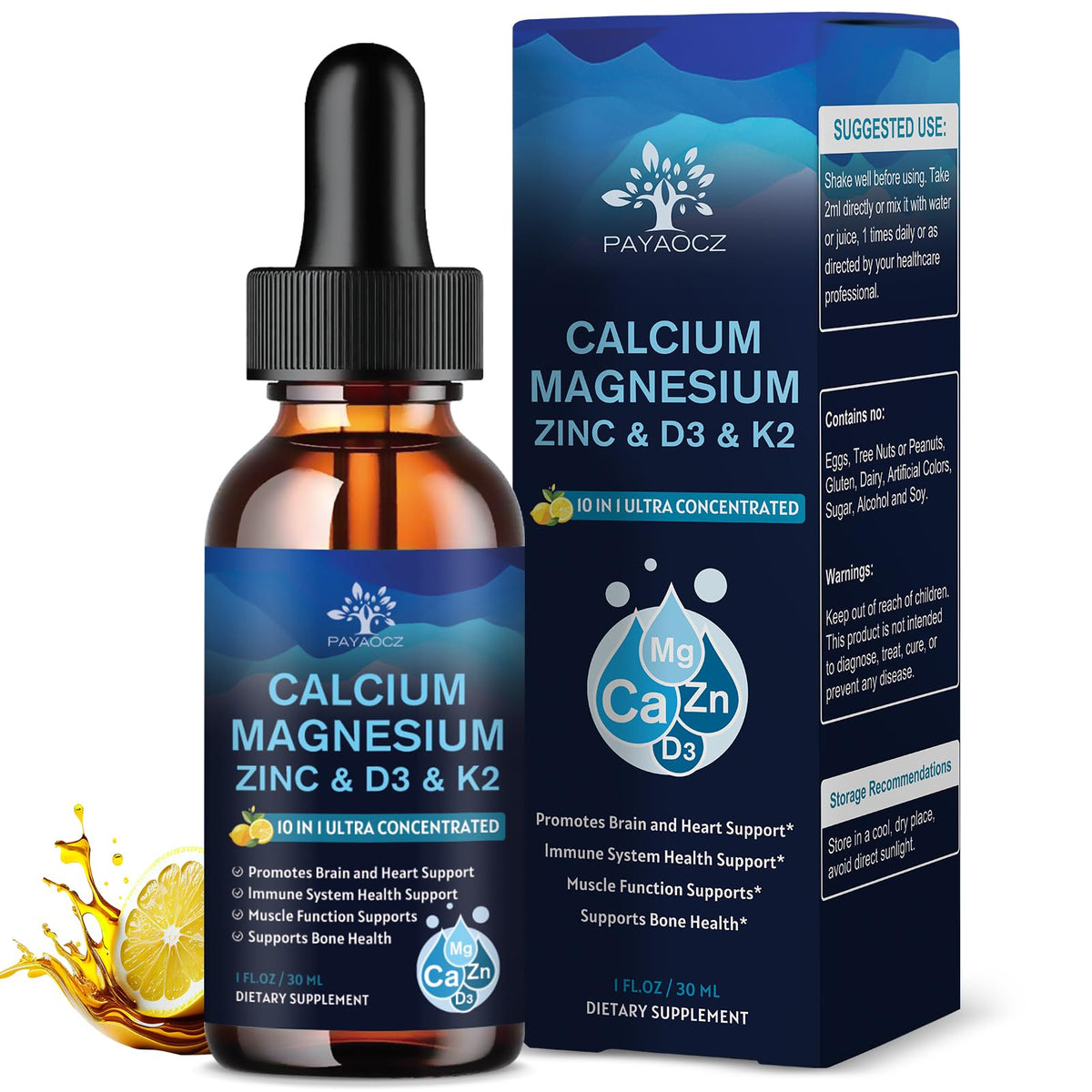 PAYAOCZ Calcium Magnesium Zinc Liquid Supplement front view