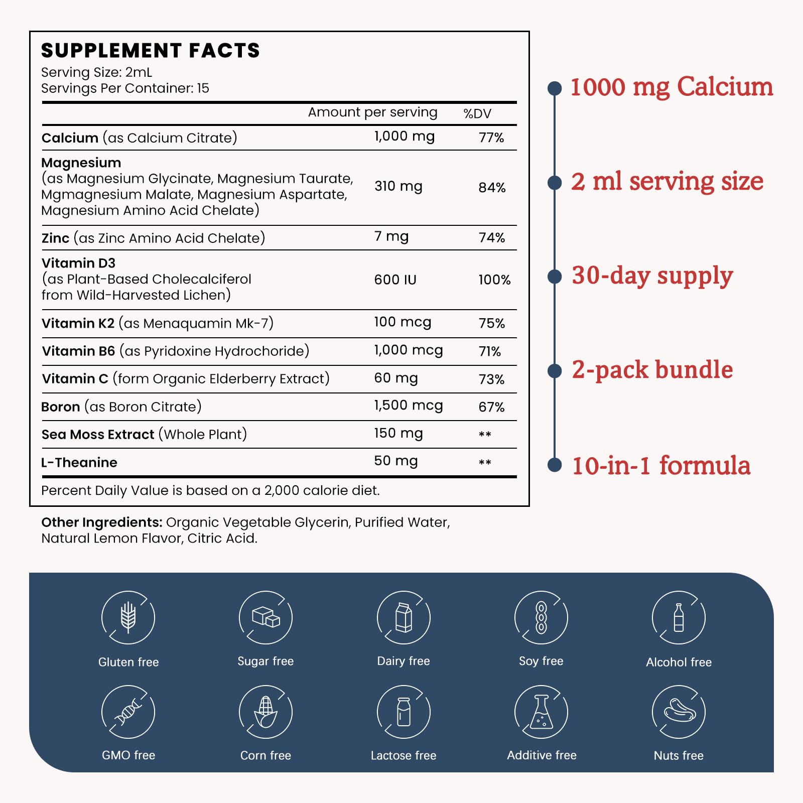 PAYAOCZ Calcium Magnesium Zinc Liquid Supplement packaging side view