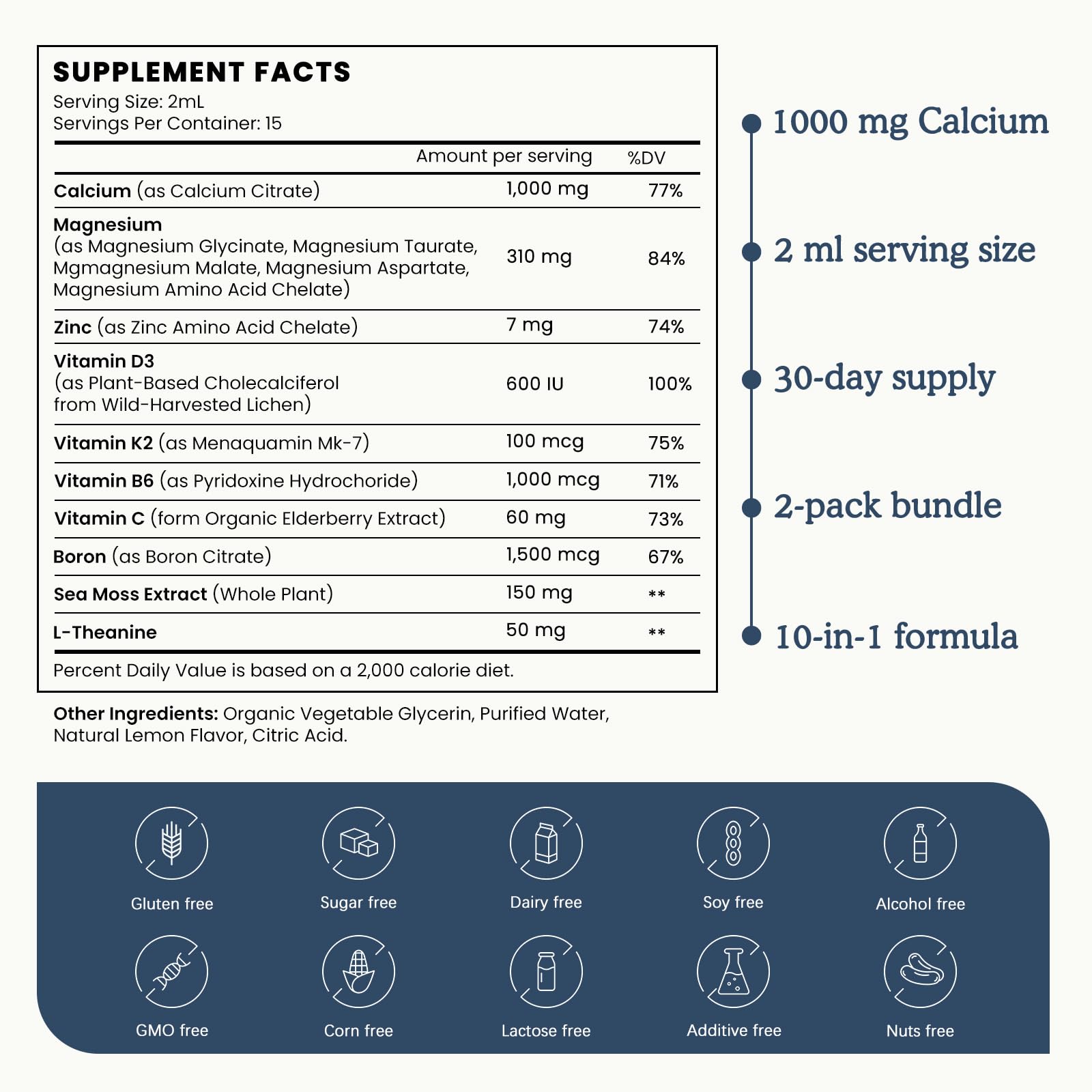 PAYAOCZ Calcium Magnesium Zinc Liquid Supplement side view