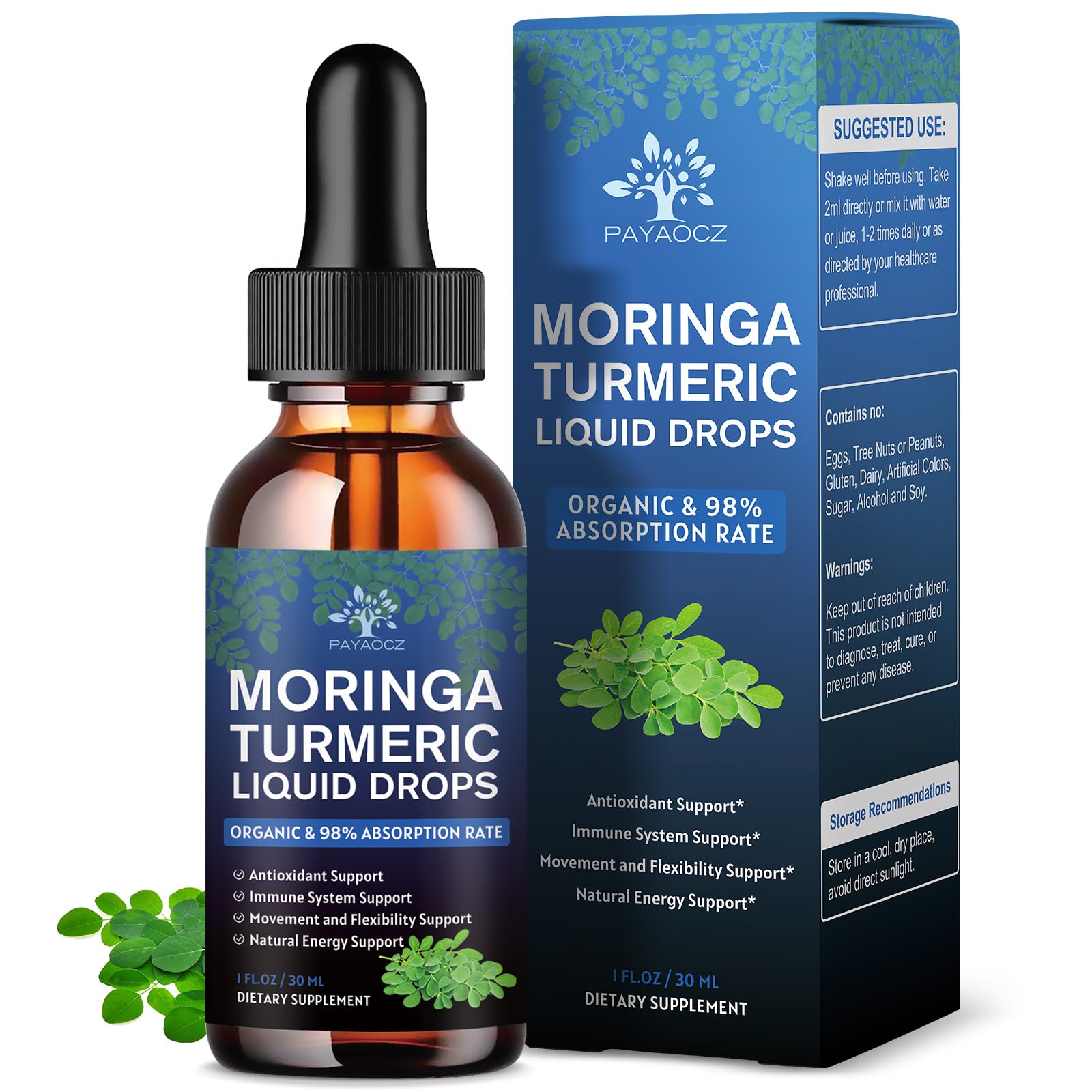 PAYAOCZ Moringa Leaf Extract Liquid Supplement bottle front view