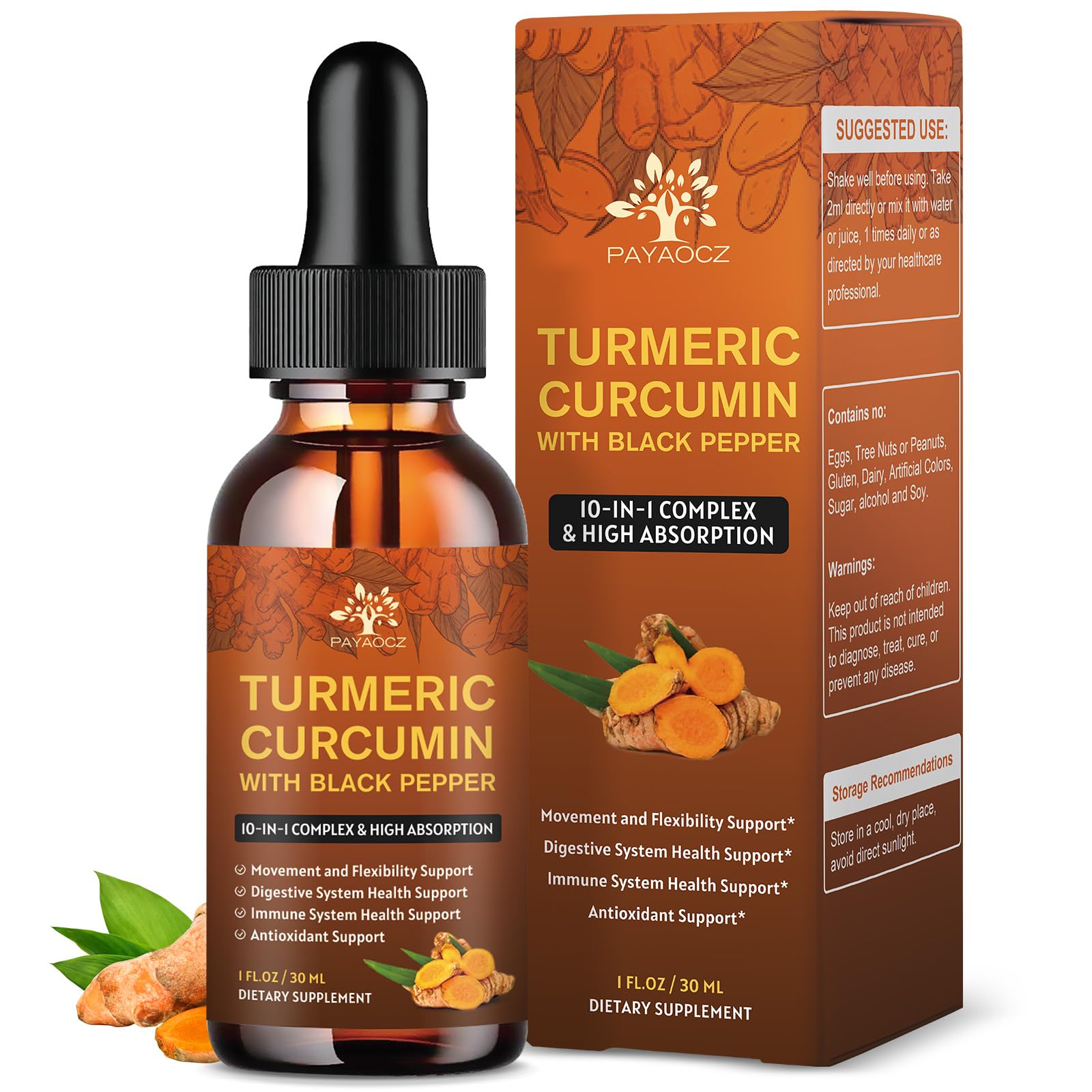 PAYAOCZ Organic Curcumin Turmeric Liquid Drops front view