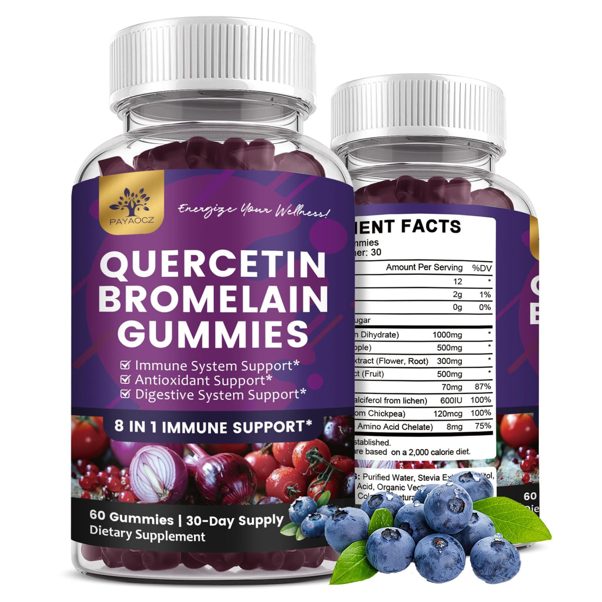 PAYAOCZ Organic Quercetin Gummies Blueberry flavour front view